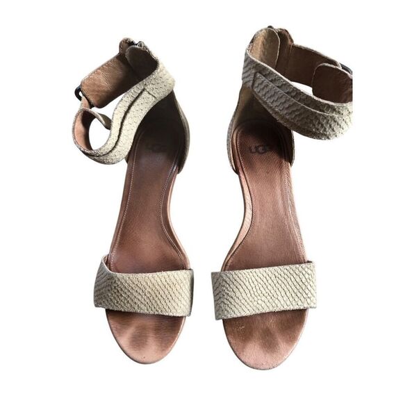 Ugg Char Mar Pearl suede tan Ankle wedge tan sandal size 7.5 - Picture 2 of 8